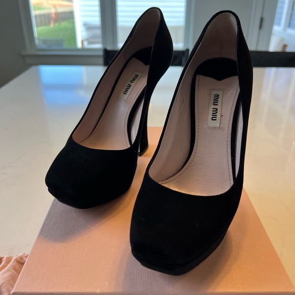 Miu Miu Black Suede Designer Shoes - Picture 2 of 5